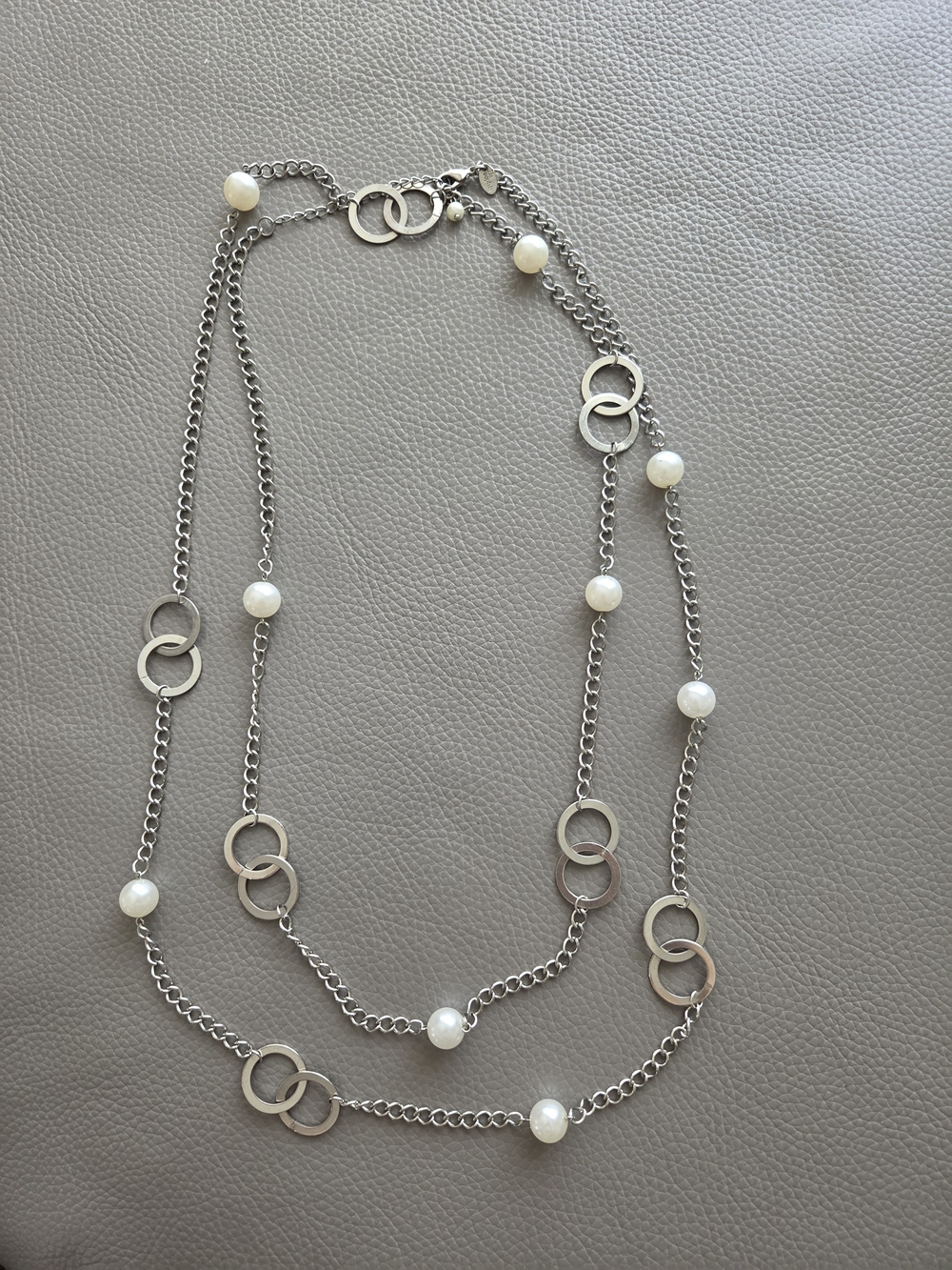 Lia Sophia Silver-Tone Multi‑Chain Necklace with Pearl Accents